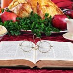 Bible with Thanksgiving Feast